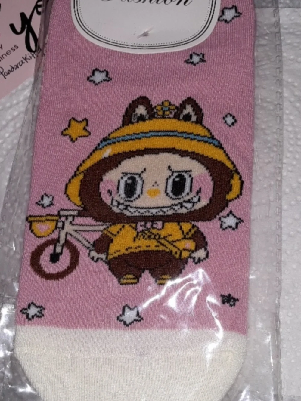 LABUBU Character Socks Biker Pink Brown NEW in pkg 1 pr size 5-10 Adult NWT